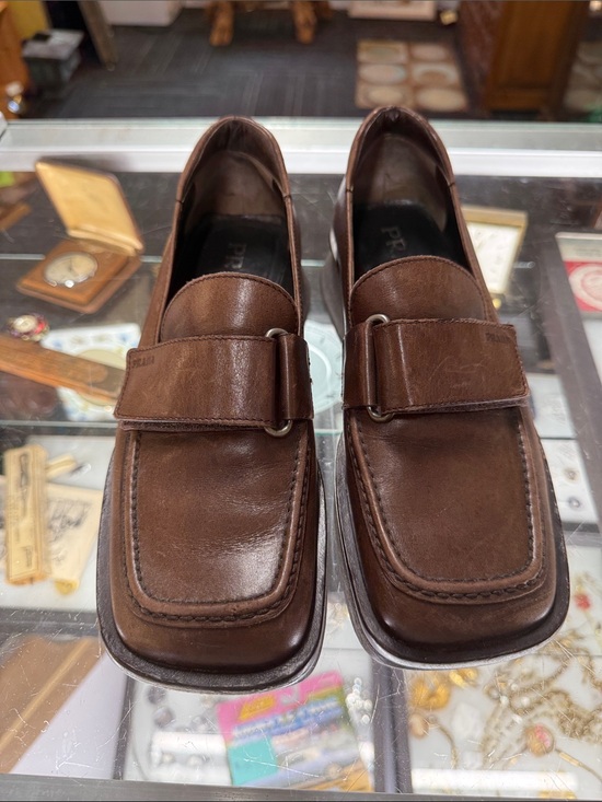 Prada Shoes - Prada Brown Leather Square-Toe Slip-On Loafers